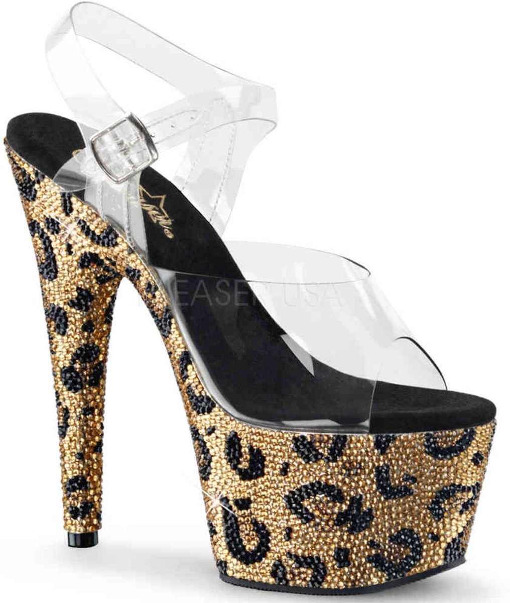 EU 39 = US 9 | BEJEWELED-708LP | **7 Heel, 2 3/4 PF Ankle Strap Sandal w/Leopard Pattern RS